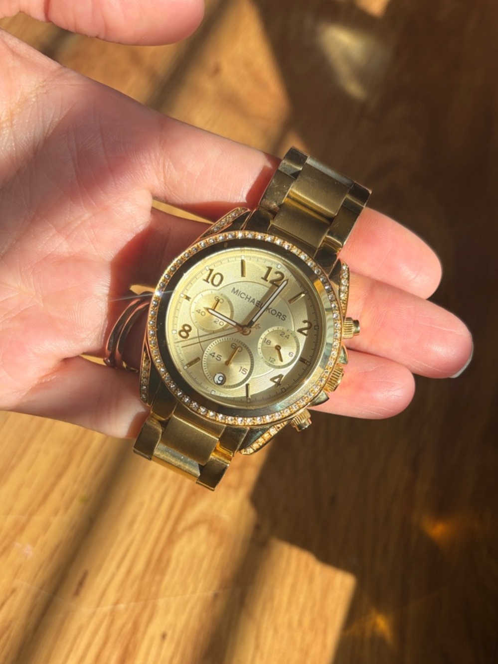 Michael Kors Gold-Tone Stainless Steel Women’s Chronograph Watch Crystal Bezel